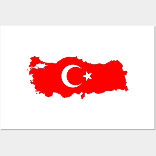 Turkey flag map shape sticker - Turkish flag with moon and star Posters and Art